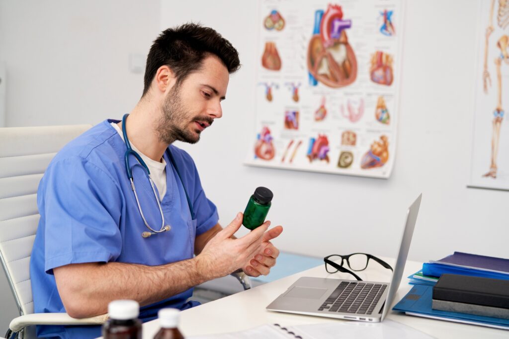 Doctor making an online consultation by video chat